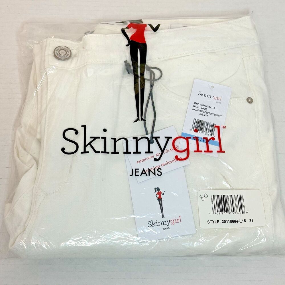 Skinnygirl Womens Fit Solution Mid Rise Skinny Stretch White Jeans 31/12 SHT New